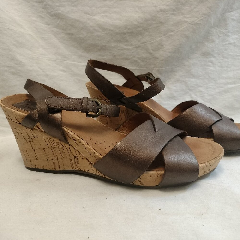 Metallic Leather Wedge Sandals